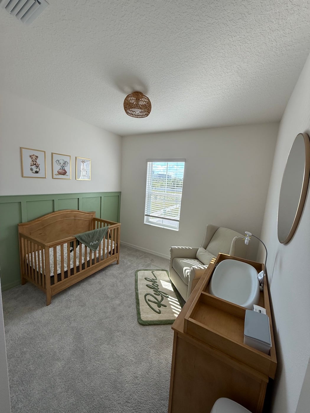Assembled nursery furniture — crib and changing table